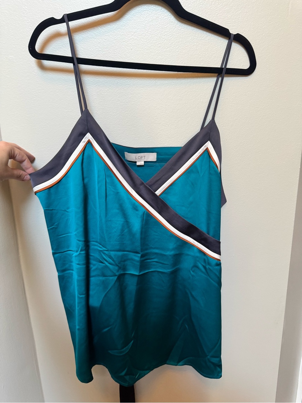 LOFT Teal Satin Strapless-Inspired Cami Blouse Top with Waist Tie
